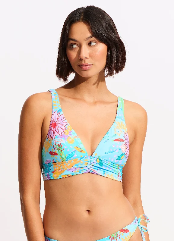 ladies bikini top wave party -Under The Sea Triangle Bikini Top - Blue Mist