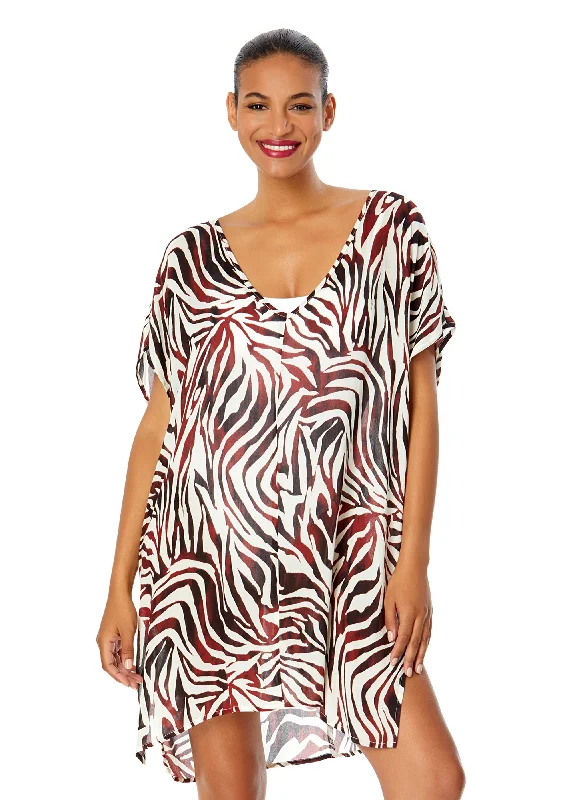 Women’s cover-up poolside glow -Women's Tiger Dance Easy Tunic Swimsuit Cover Up