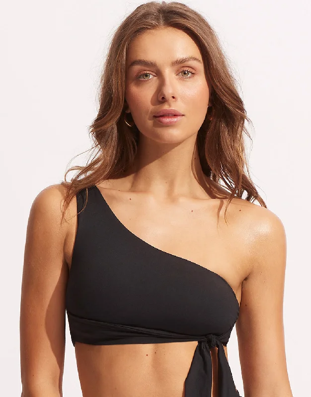 ladies bikini top kin swim -Collective One Shoulder Bikini Top - Black