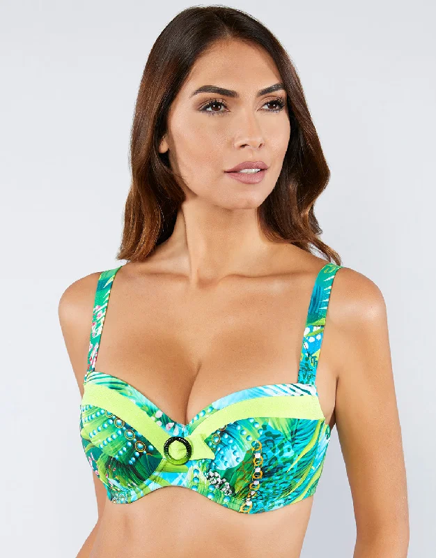 ladies bikini top small curve -Jungle Balcony Bikini Top - Green