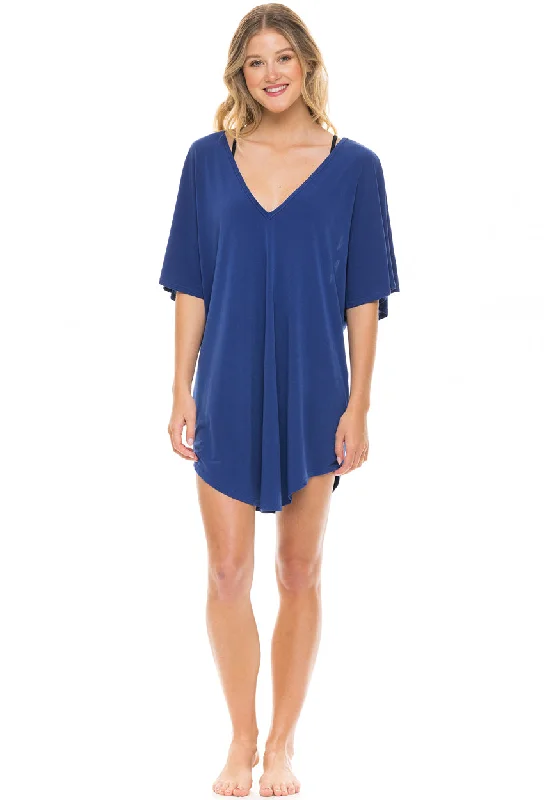 Women’s cover-up chiffon flow -V-NECK BATWING SLEEVE WITH BACK DETAIL TUNIC - CUT OUT