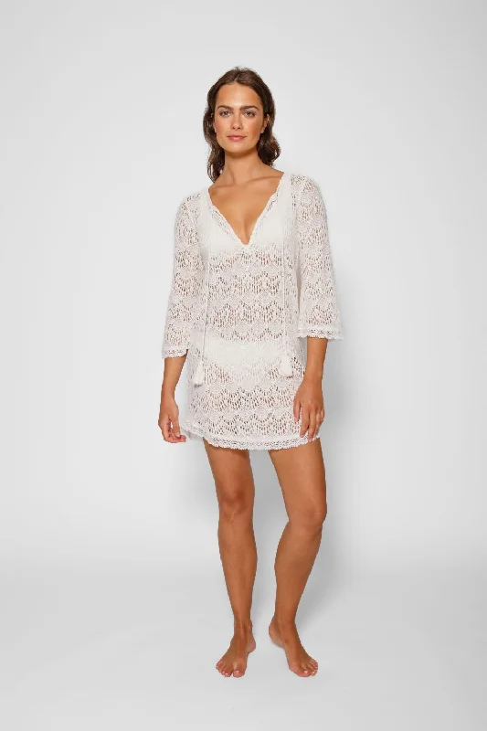 Women’s cover-up ribbed detail -Flamenco Lace Crochet Beach Cover Up Tunic