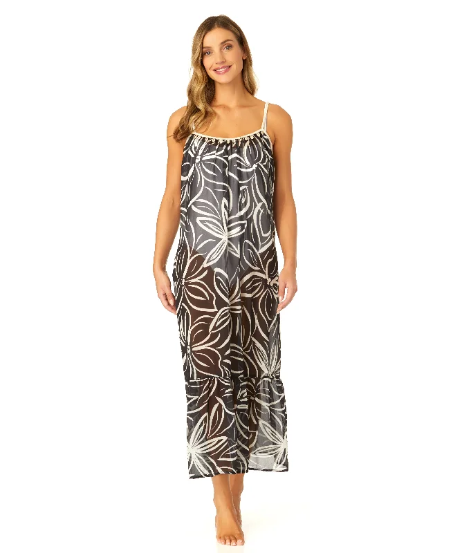 Women’s cover-up lace trim -Women's Adjustable Maxi Dress with Seashell Trim Cover Up