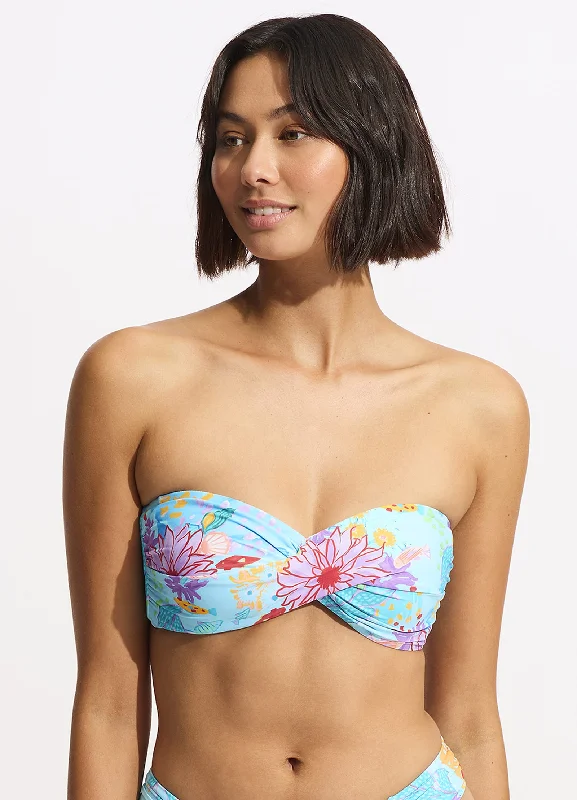 ladies bikini top triangle accent -Under The Sea Twist Bandeau Bikini Top - Blue Mist