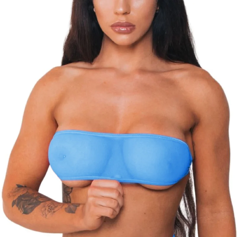 ladies bikini top rave swim -Bandeau Top Only - Light Blue Mesh - Light Blue