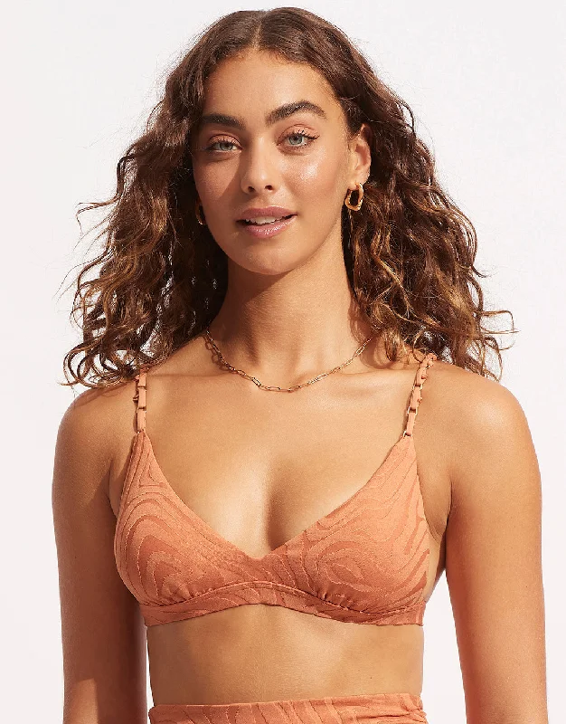 ladies bikini top pack small -Second Wave Fixed Tri Bikini Top - Copper Tan