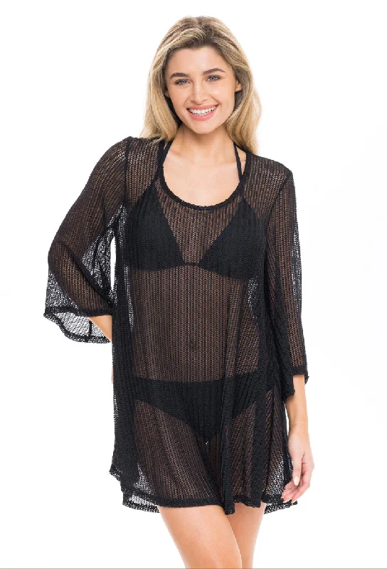 Women’s cover-up kaftan flow -SCOOP NECK BELL SLEEVE TUNIC - CHEVRON