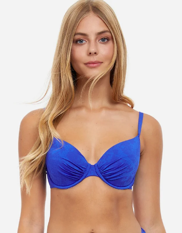 ladies bikini top peaked neck -Profile Under My Skin Underwired D Cup Bikini Top - Royal Blue