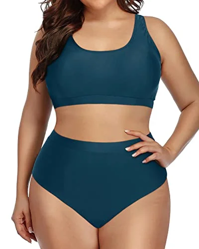 Women’s bikini bottoms summer breeze -Comfortable High Quality Plus Size Bikini Set High Waisted Bottoms-Teal