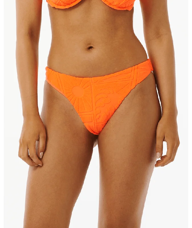 Women’s bikini bottoms cheeky summer -Rip Curl Santorini Terry Hi Leg Skimpy Bottom-Bright Orange