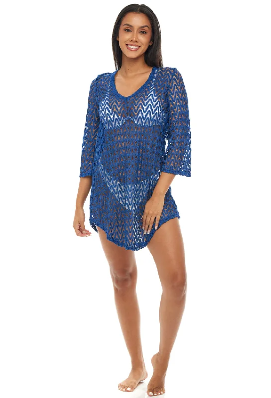 Women’s cover-up beaded shine -V-NECK BELL SLEEVE TUNIC - APEX