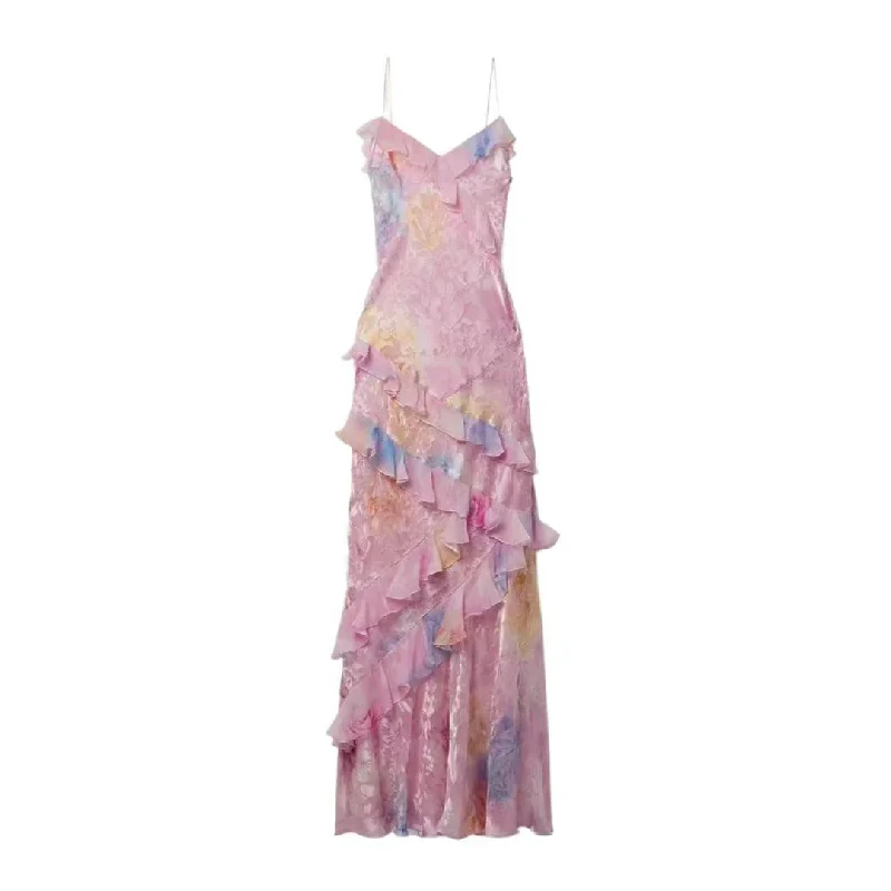 Women’s cover-up floral breeze -Mia Floral Chiffon Ruffle Maxi Dress