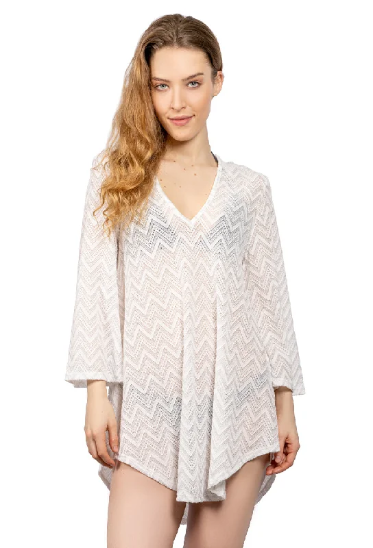 Women’s cover-up silk luxury -V-NECK BELL SLEEVE TUNIC - AMBERGRIS