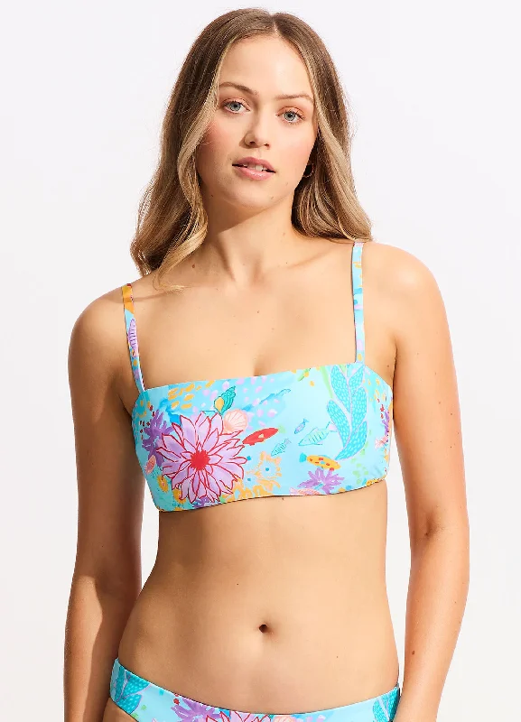 ladies bikini top with mesh cutouts -Under The Sea DD Tank Bikini Top - Blue Mist