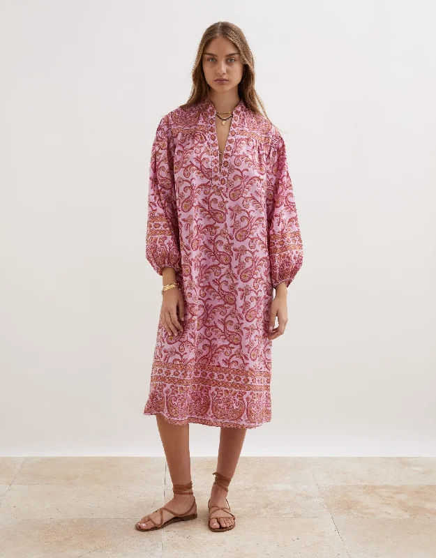 Women’s cover-up chartreuse pop -Kiki Nazar Midi Cotton Dress Pink Print