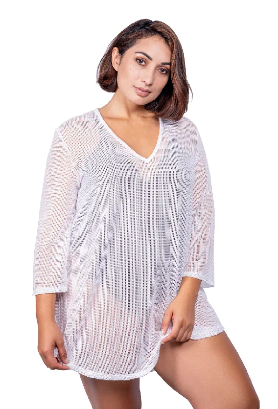 Women’s cover-up tankini match -V-NECK BELL SLEEVE TUNIC - GOFRET - PLUS SIZE