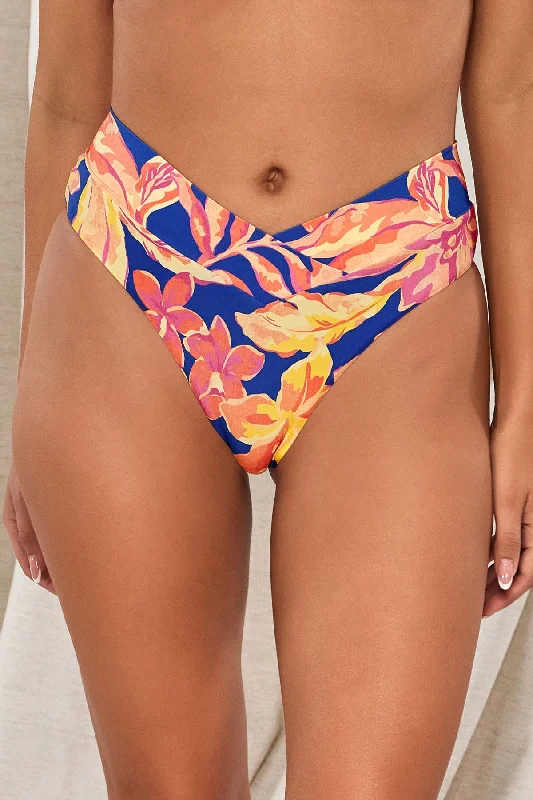 Women’s bikini bottoms shell print -Swim Systems Royal Tropics Delfina V Front Bottom