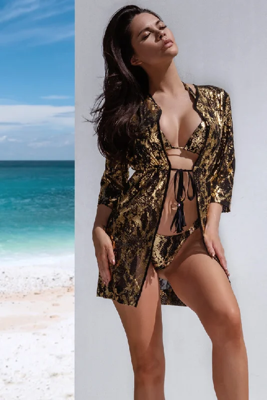 Women’s cover-up mini short -Onyx Golden Snake Coverup