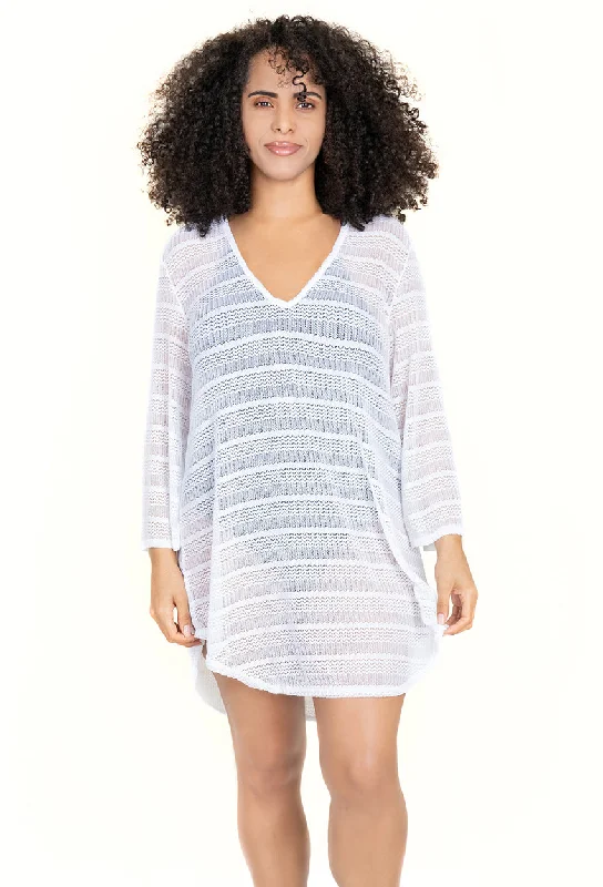 Women’s cover-up cut-out design -V-NECK BELL SLEEVE TUNIC - ARROW CHEVRON - PLUS SIZE