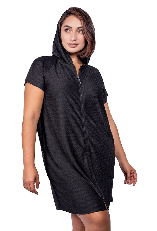 Women’s cover-up classic look -RAGLAN SLEEVE ZIP-UP HOODIE DRESS - PLUS SIZE