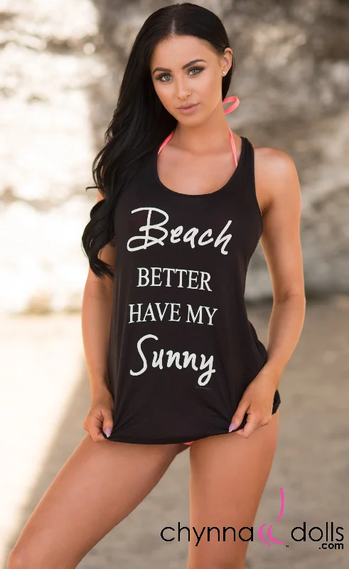 Women’s cover-up sequin sparkle -Summer Tank Top: "Beach Better Have my Sunny"