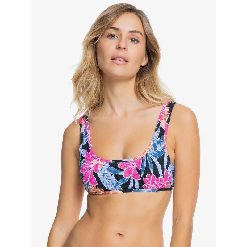 ladies bikini top cling fit -Roxy Tropical Oasis Smocked Bralette Bikini Top