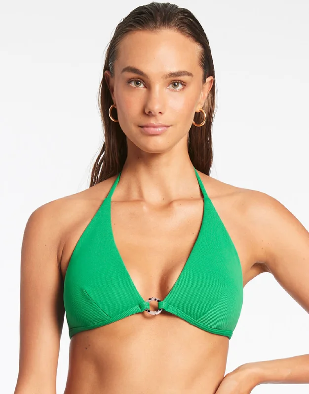 ladies bikini top cling fit -Isla Rib Halter Bikini Top - Green