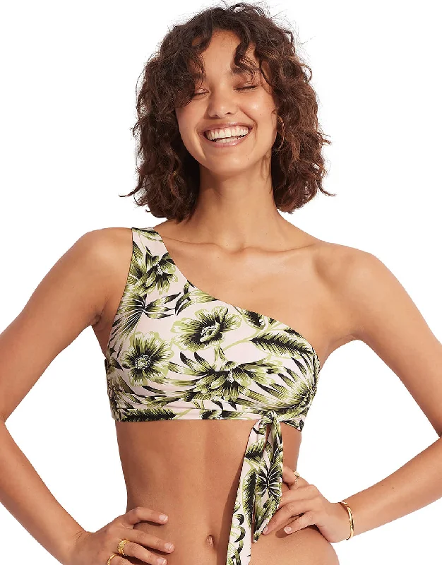 ladies bikini top gel padding -Island In The Sun One Shoulder Bikini Top - Avocado