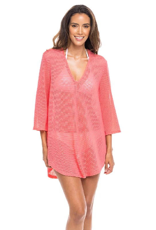 Women’s cover-up mature elegance -V-NECK BELL SLEEVE TUNIC - GOFRET