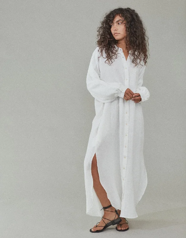 Women’s cover-up seafoam glow -Lena Organic Cotton Gauze Maxi Shirt Dress Soft White