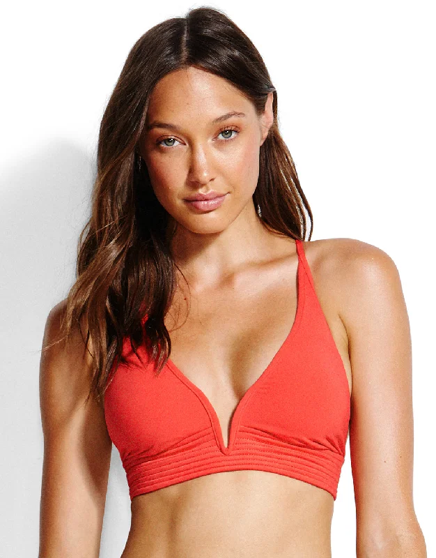 ladies bikini top gel padding -Swim Quilted Longline Triangle Bikini Top - Chilli Red