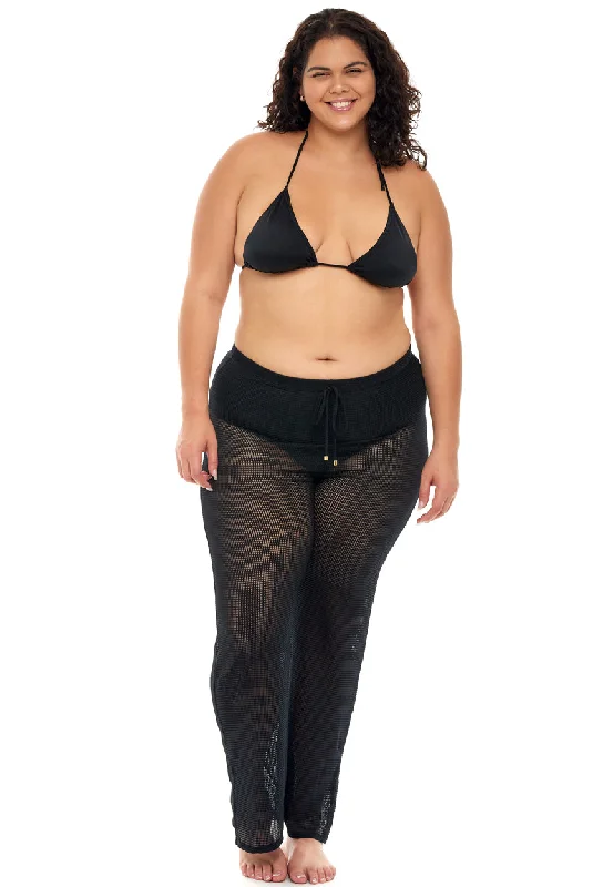 Women’s cover-up pool float -PULL ON PANT WITH SIDE SLIT - GOFRET - PLUS SIZE