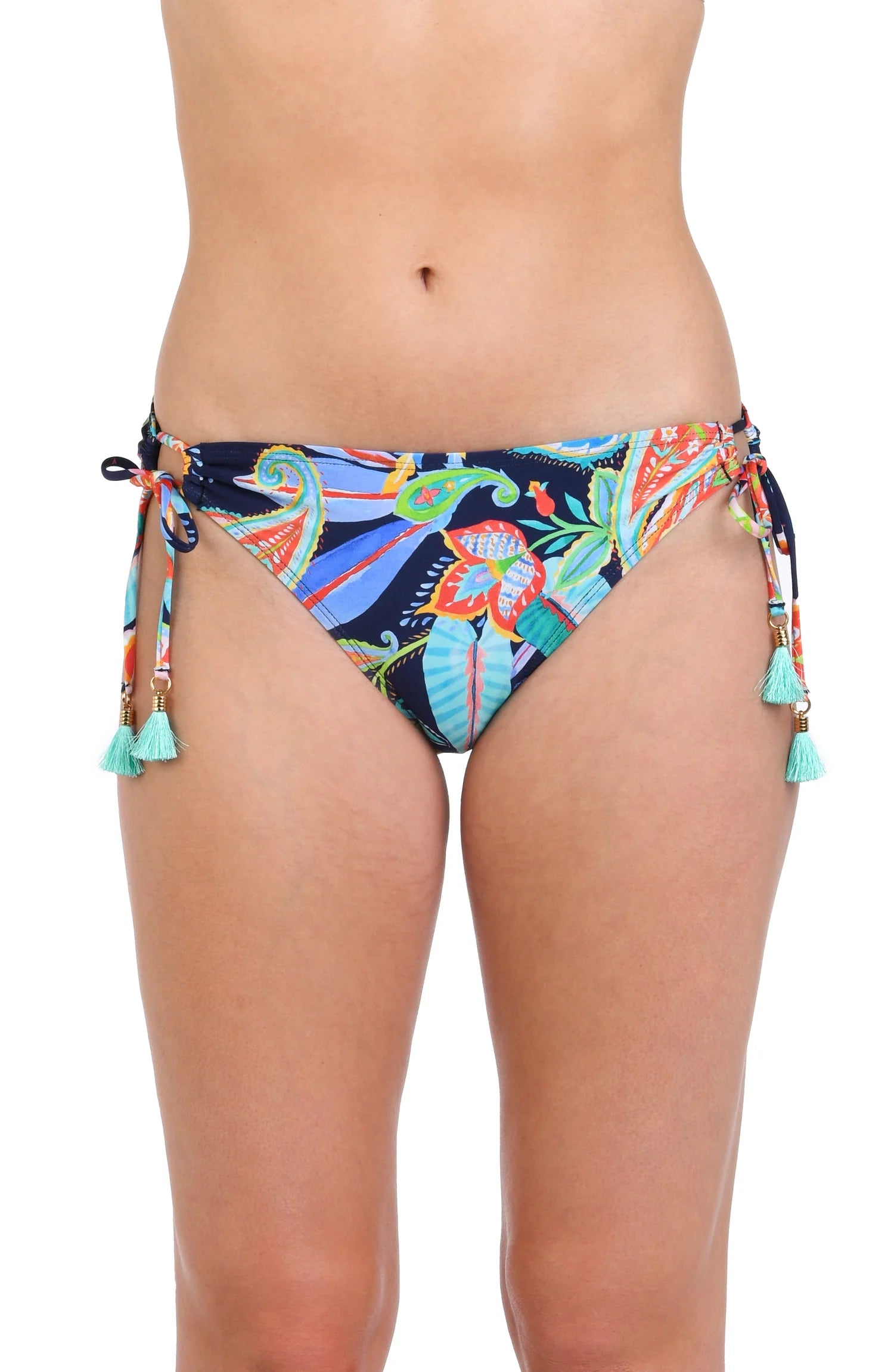 Women’s bikini bottoms ruched detail -La Blanca Tropidelic Paisley Side Tie Hipster Bottom