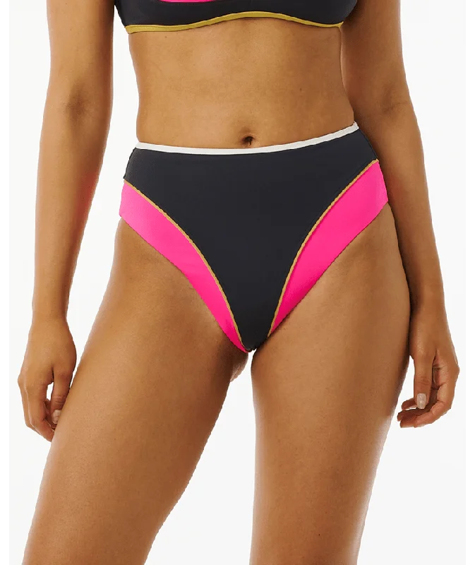 Women’s bikini bottoms branded chic -Rip Curl Hibiscus Heat Splice Full Bottom-Washed Black