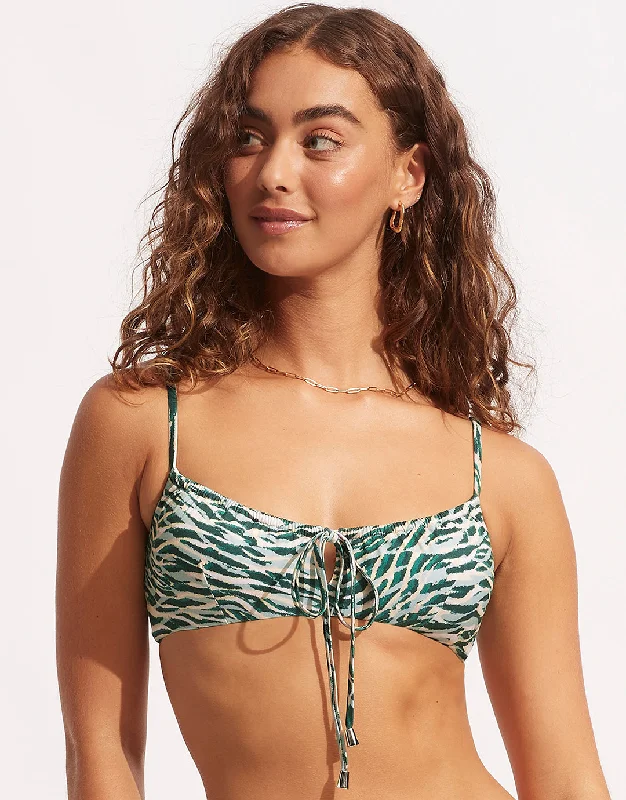 ladies bikini top firm feel -Wild at Heart Drawstring Bralette Bikini Top - Evergreen