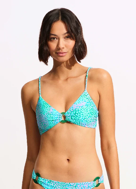 ladies bikini top corded look -Sea Skin Ring Front Bralette Bikini Top - Vivid Green