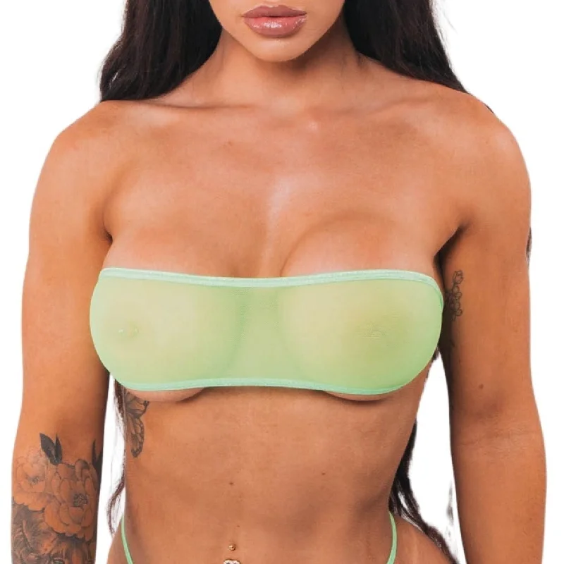 ladies bikini top whisper straps -Bandeau Top Only - Neon Green Mesh - Neon Green