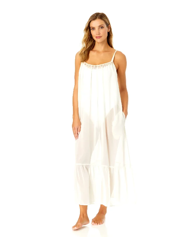 Women’s cover-up subtle shade -Women's Adjustable Maxi Dress with Seashell Trim Cover Up