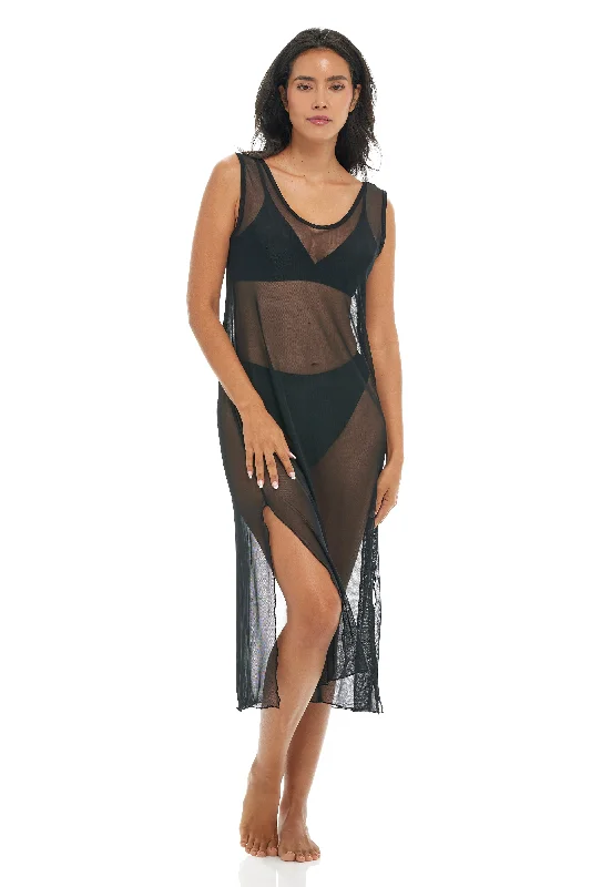 Women’s cover-up beach wrap -SOLID LONG DRESS - POWER MESH PRINT