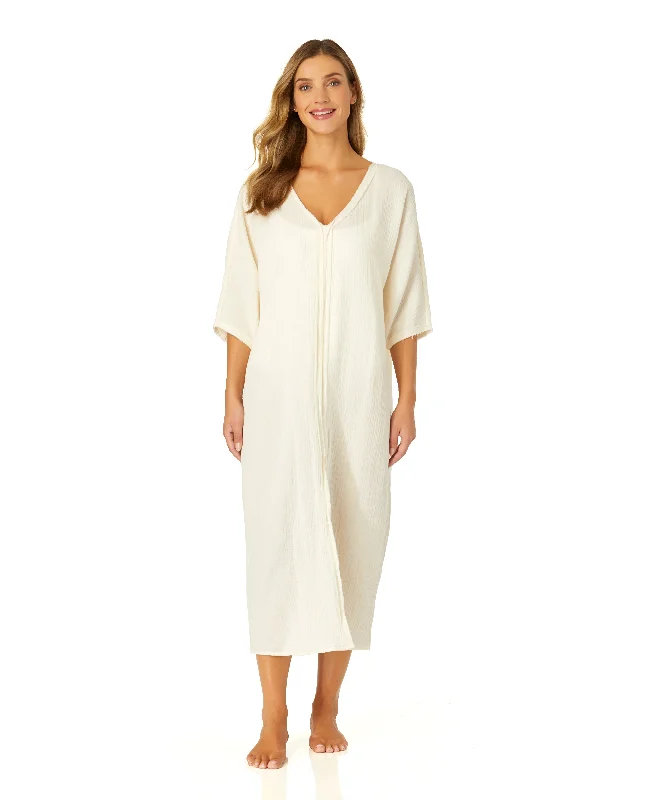 Women’s cover-up solid color chic -Women's Double V Neck Kaftan Cover Up