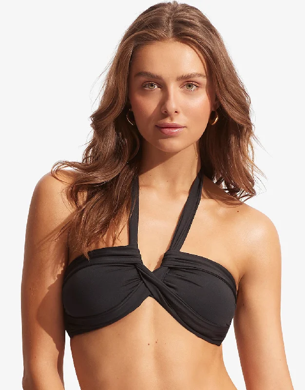 ladies bikini top fast send -Collective Halter Bandeau Bikini Top - Black