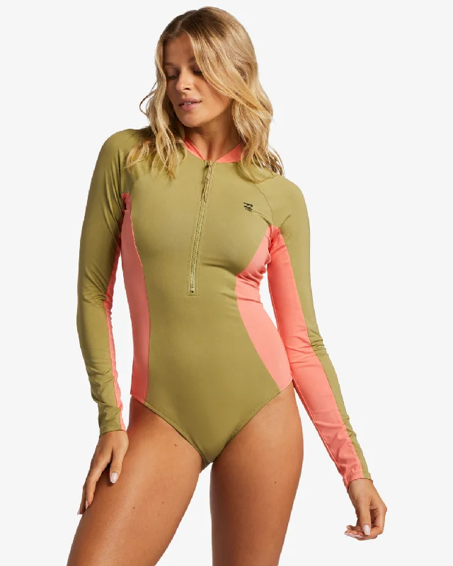 ladies one-piece swimsuit breezy fit -A/Div Biarritz Long Sleeve Swimsuit - Cedar