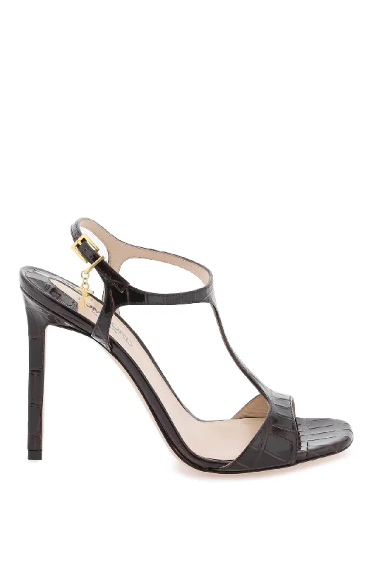 Women’s sandals ruffle flair -TOM FORD Angelina Mini Sandals in Croco-Embossed Glossy Leather