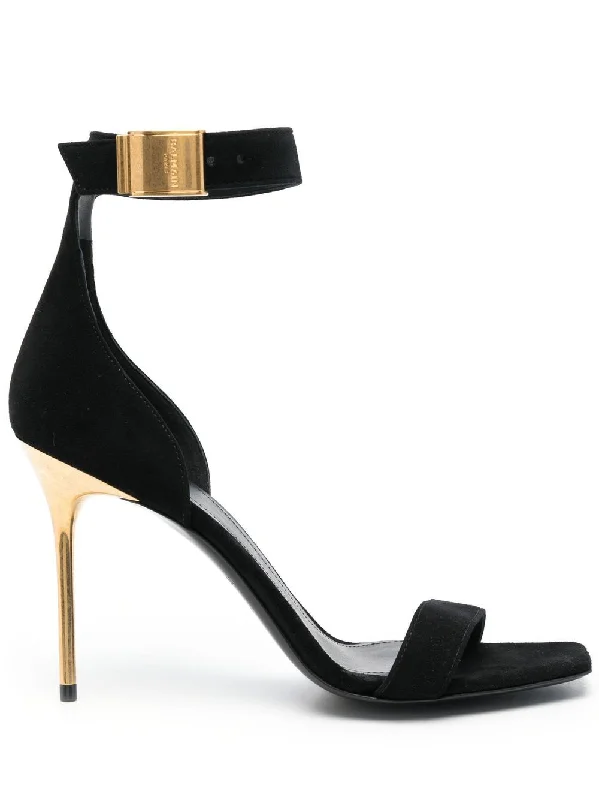 Women’s sandals guest chic -BALMAIN 110MM Strappy Sandals - Women's Leather Suede Sandals with Gold Detail