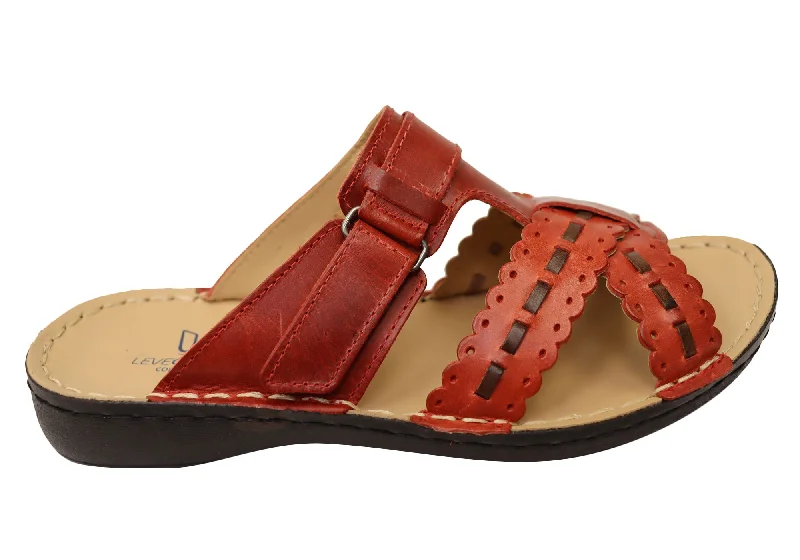 Women’s sandals coastal calm -Levecomfort Lesley Womens Brazilian Comfortable Leather Slides Sandals