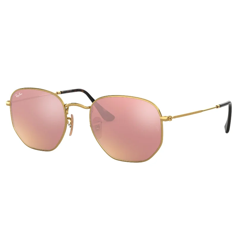 ladies sunglasses cruise wear -Ray-Ban 0RB3548N 001/Z2 51 (RB22) Unisex Hexagonal Gold Sunglasses