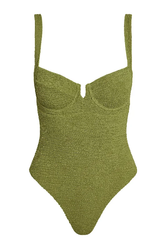 ladies one-piece swimsuit diagonal stripes -Clovelly One Piece - Vivid Moss Crinkle