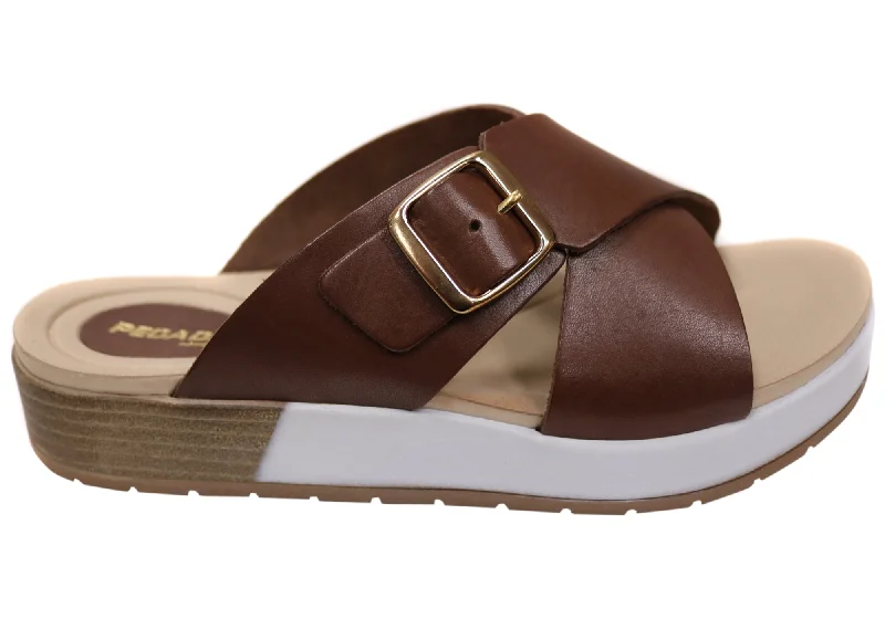 Women’s sandals narrow width fit -Pegada Gianna Womens Comfort Leather Slides Sandals Made In Brazil