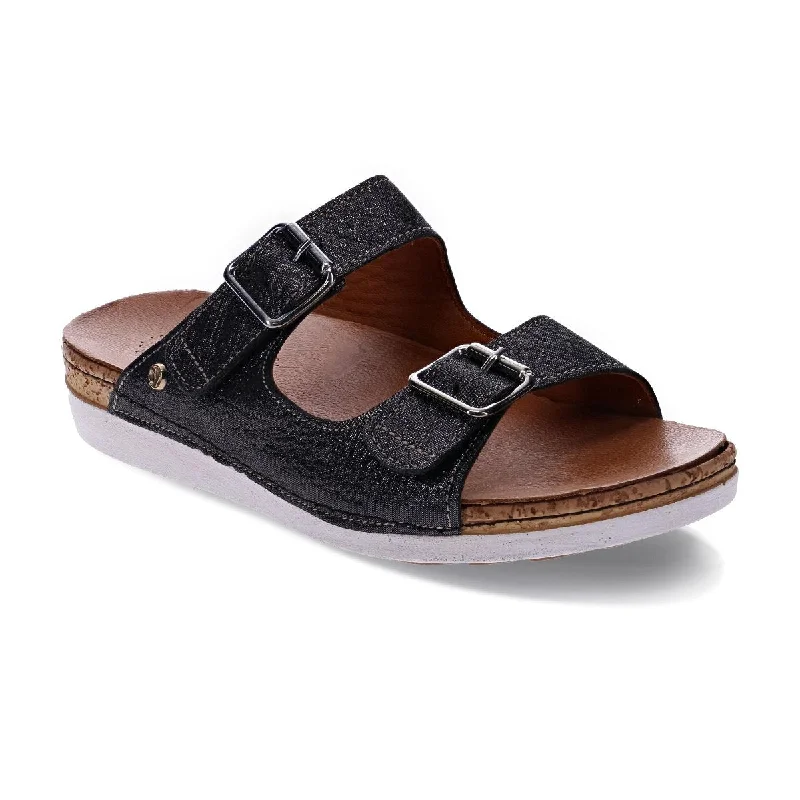 Women’s sandals sunrise burst -Revere Brighton Women's 2 Strap Slide Sandals In Black