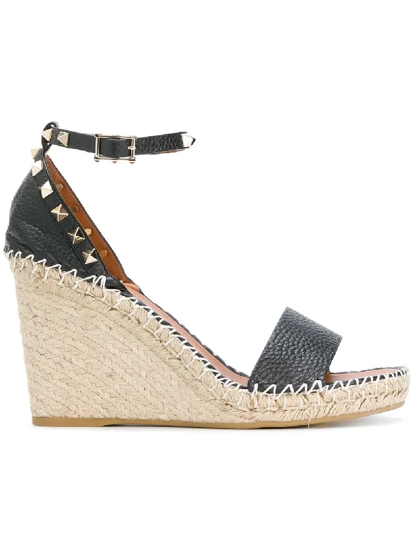 Women’s sandals minimalist glow -VALENTINO Studded Black Espadrille Wedges - SS24